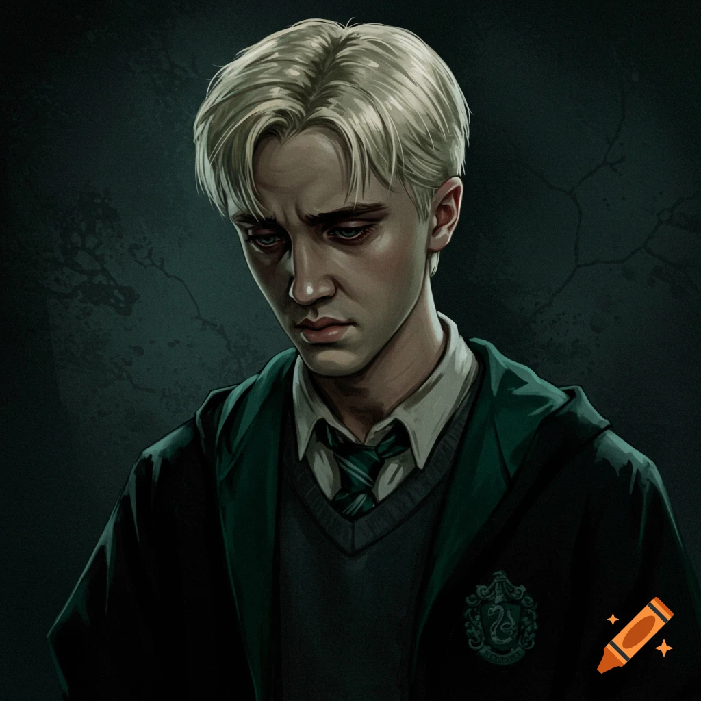 A young man in a dark green school uniform with a crest is looking down, appearing sad.