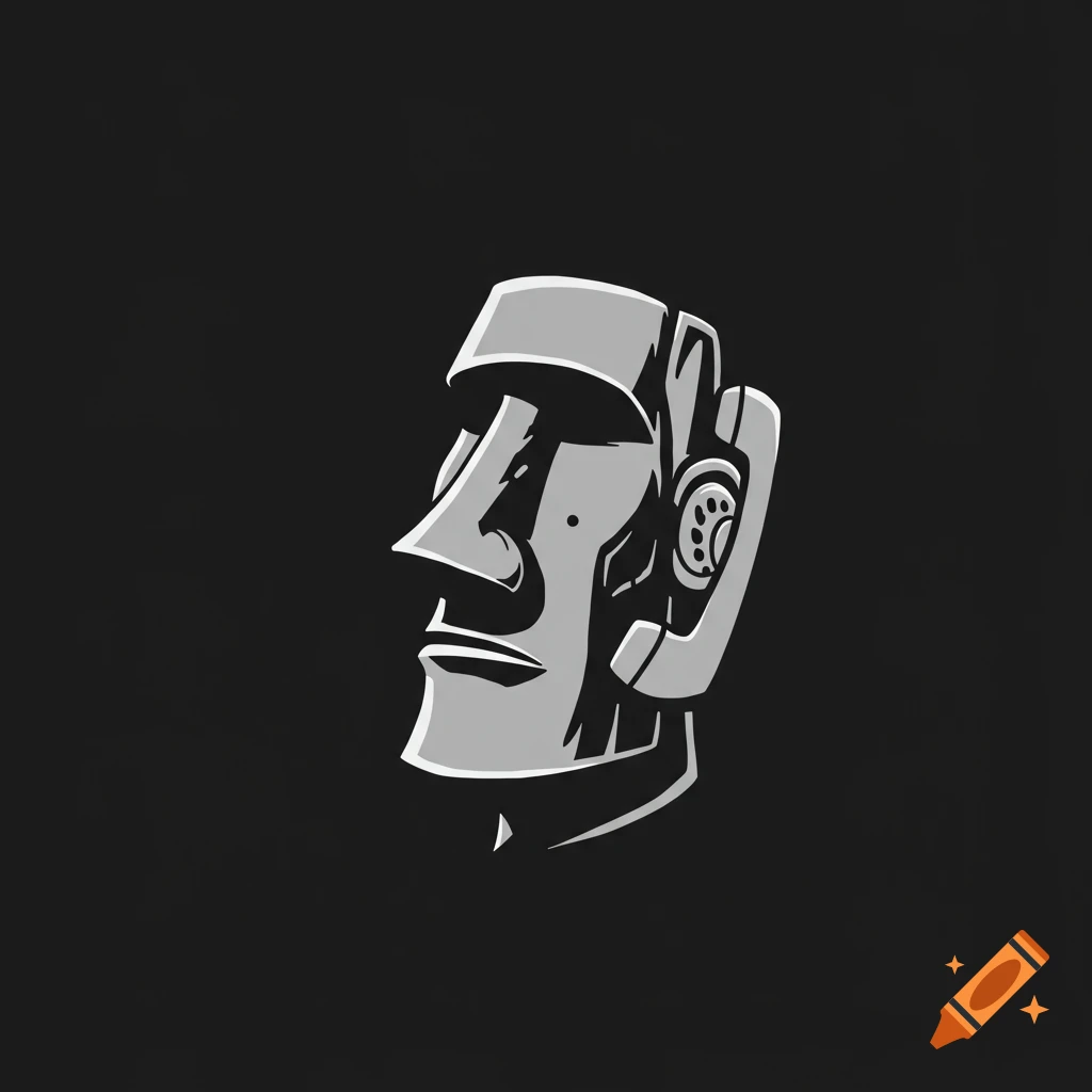 Stylized logo of an Easter Island Moai head with a phone receiver on its ear