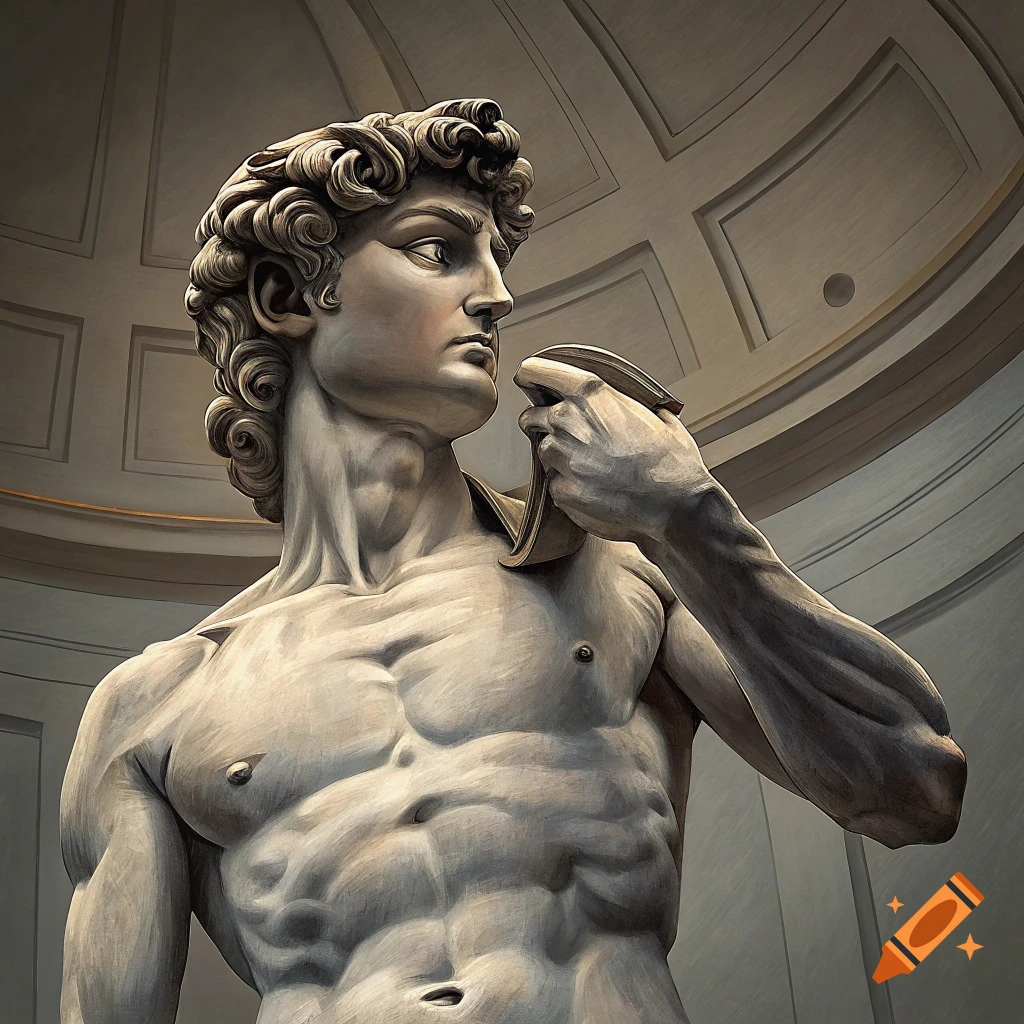 Close-up realistic photo of Michelangelo's David marble sculpture