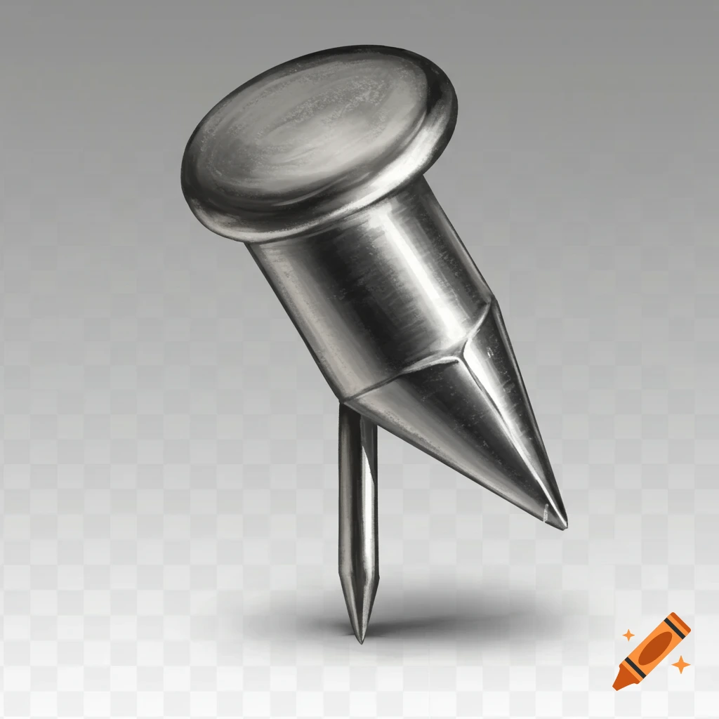 A silver thumbtack standing upright.