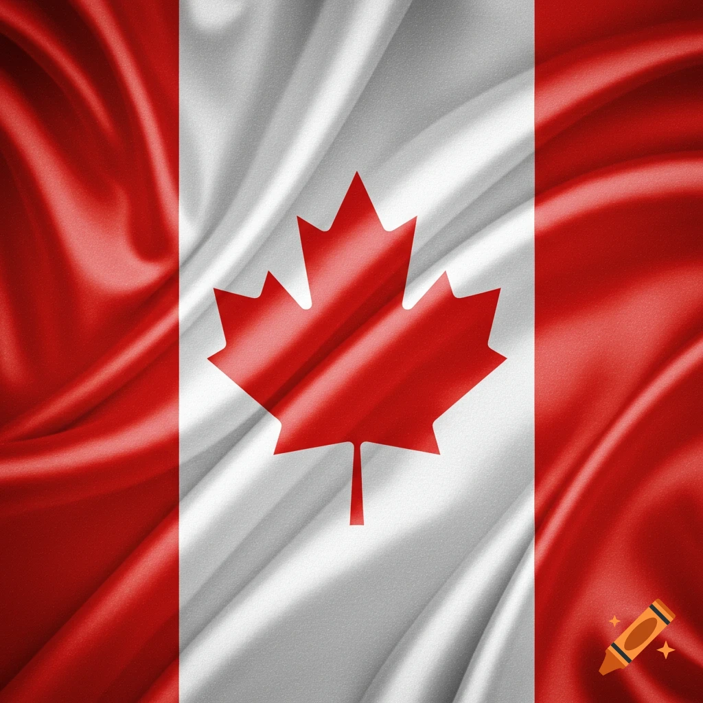 A detailed image of a waving Canadian flag with silky texture