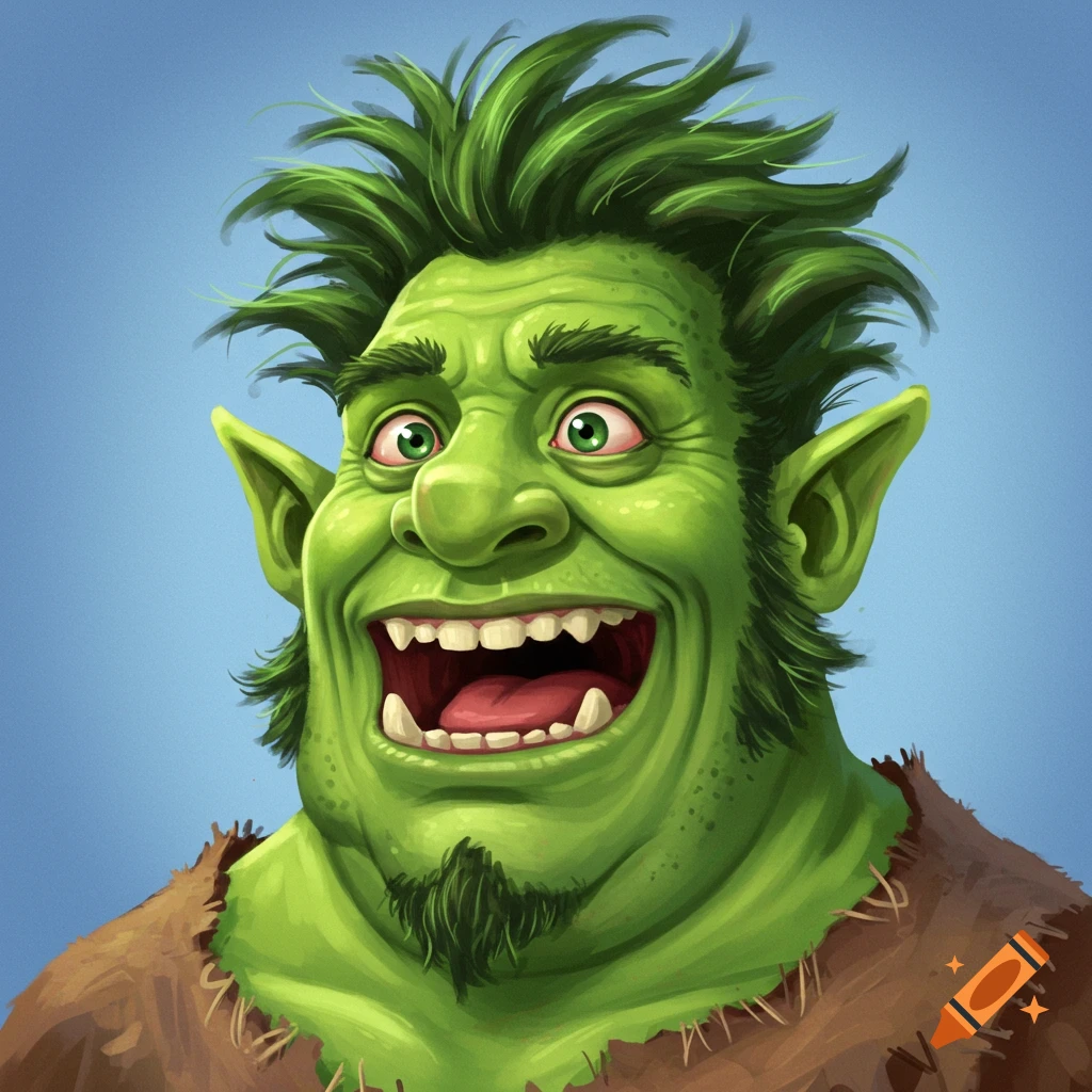 Portrait of a nervous singing ogre.