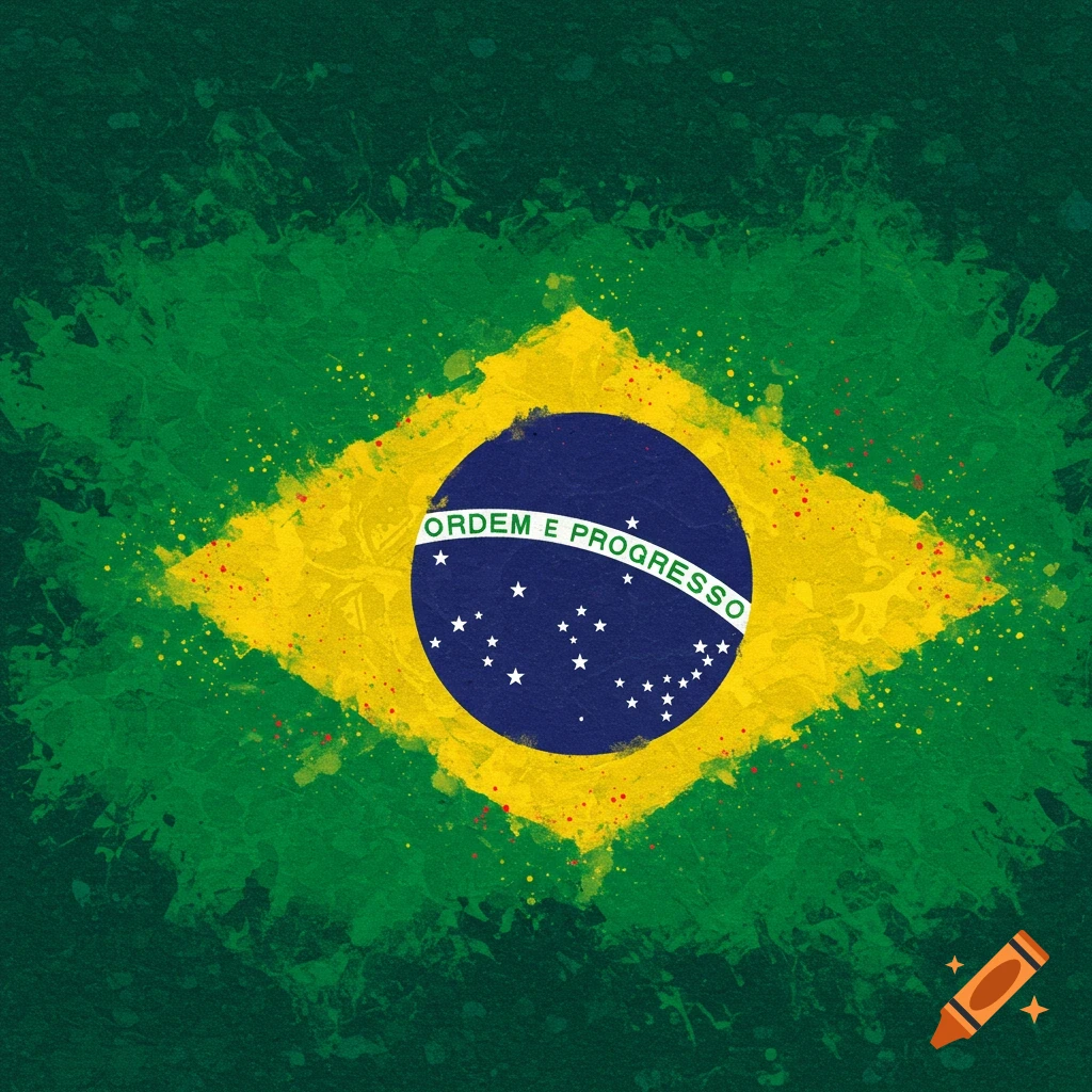 Painterly Brazilian flag with splatters