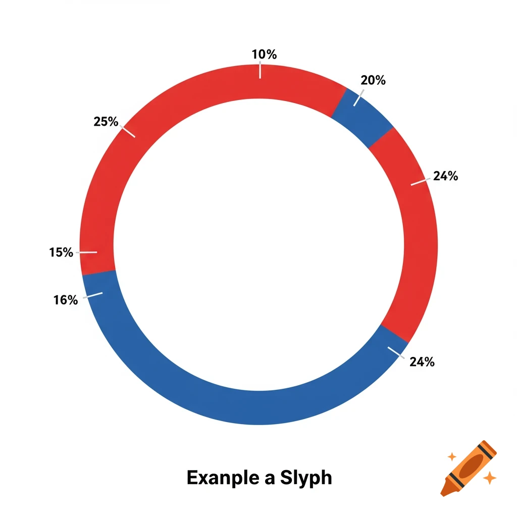 A red and blue donut chart with percentage labels around the ring. Text below reads 'Exanple a Slyph'.