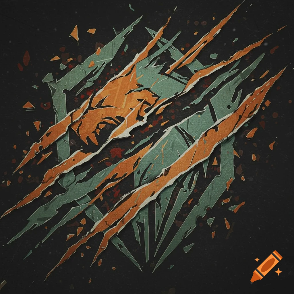 Stylized green emblem torn by orange claw marks on a dark background.