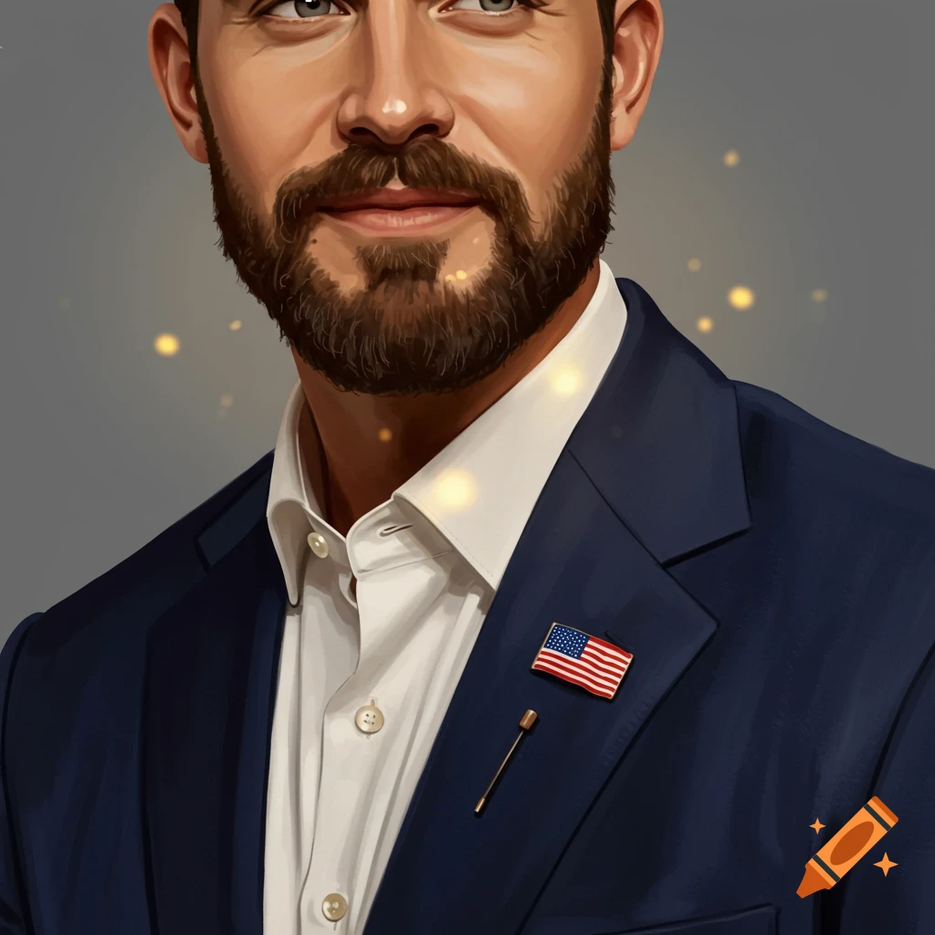 A man in a suit wearing an American flag lapel pin