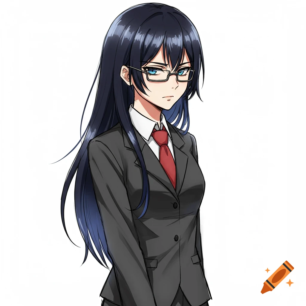 Anime portrait of a woman in a suit and glasses