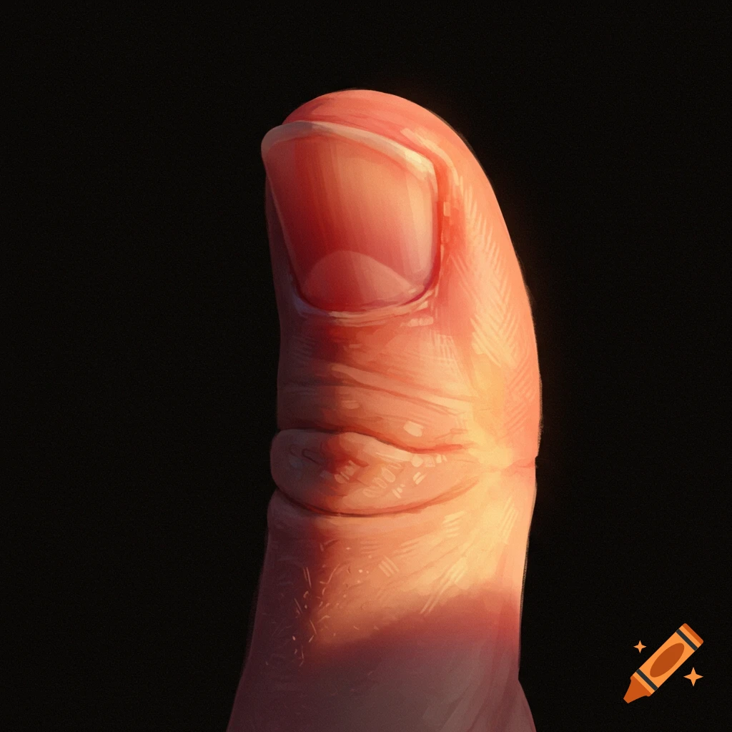 A close-up view of a human thumb illuminated by a warm light source