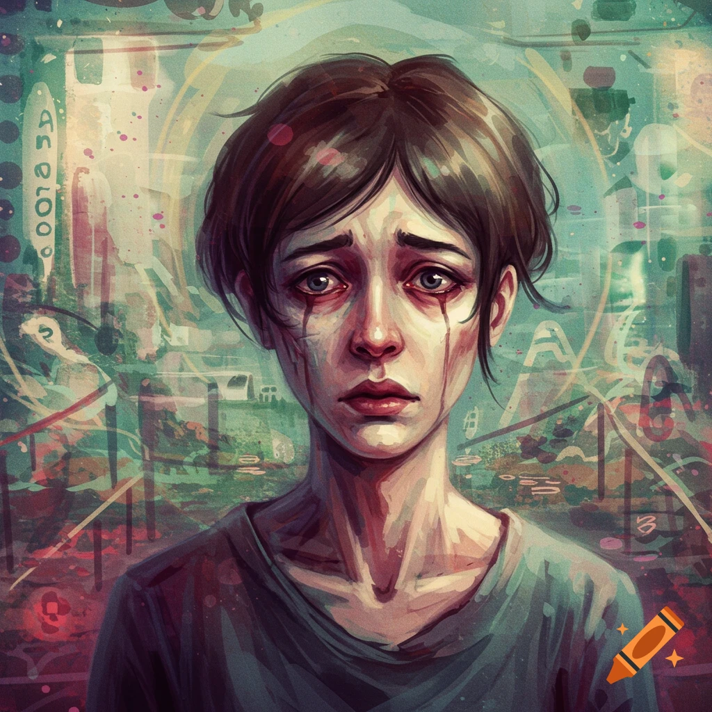 Portrait of a distressed person crying.