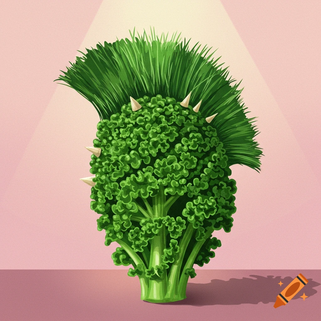 A vibrant kale with a punk mohawk.