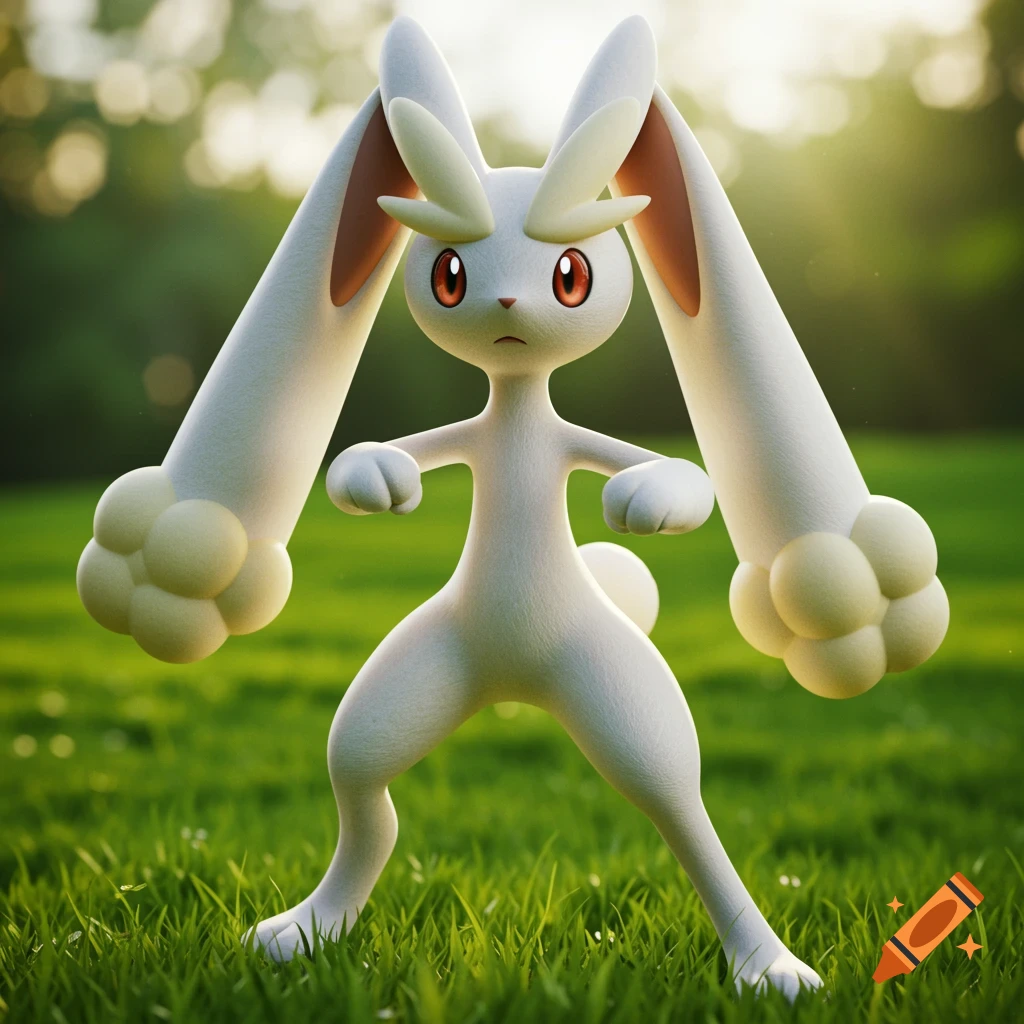 A white bunny-like Pokémon stands in a grassy field.