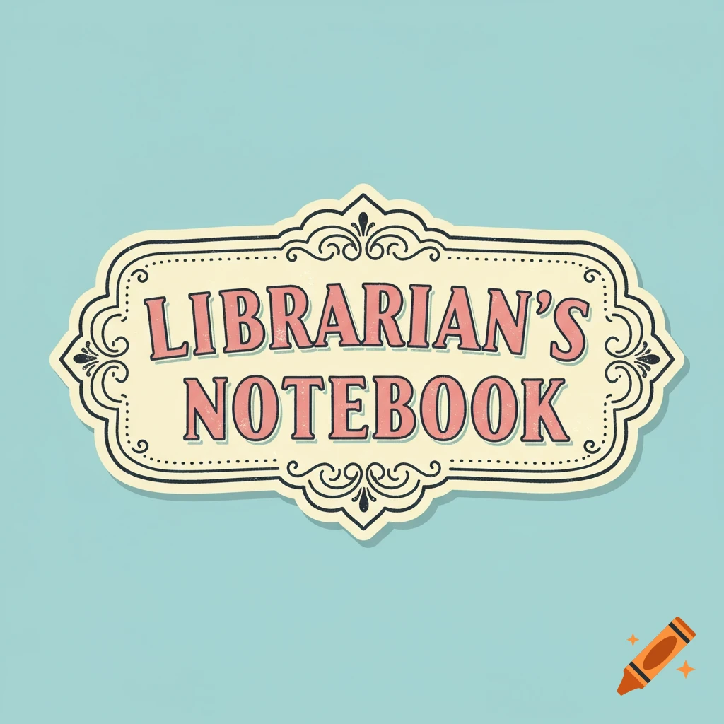 A vintage-style label with the text "LIBRARIAN'S NOTEBOOK" on a light blue background.