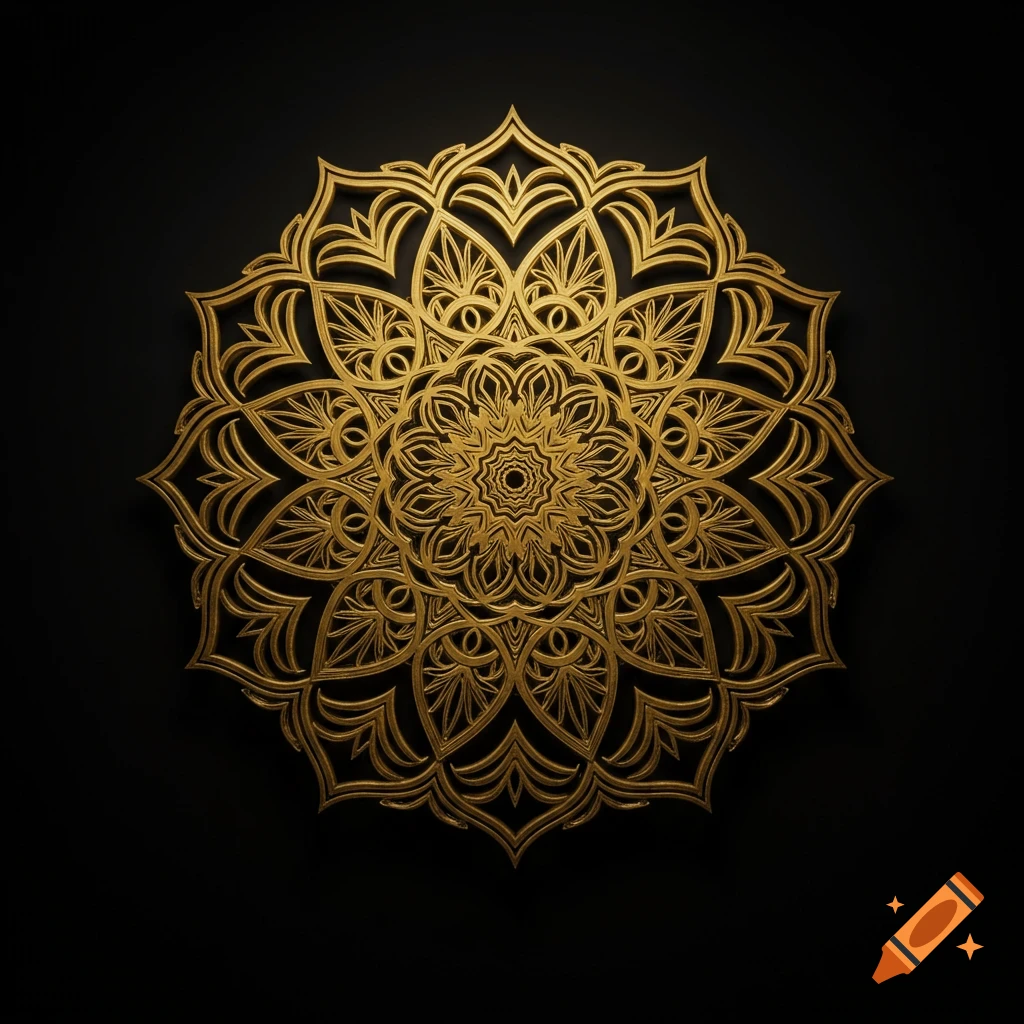 Golden mandala pattern on a black background