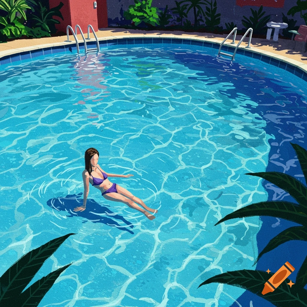 A woman floating in a swimming pool.