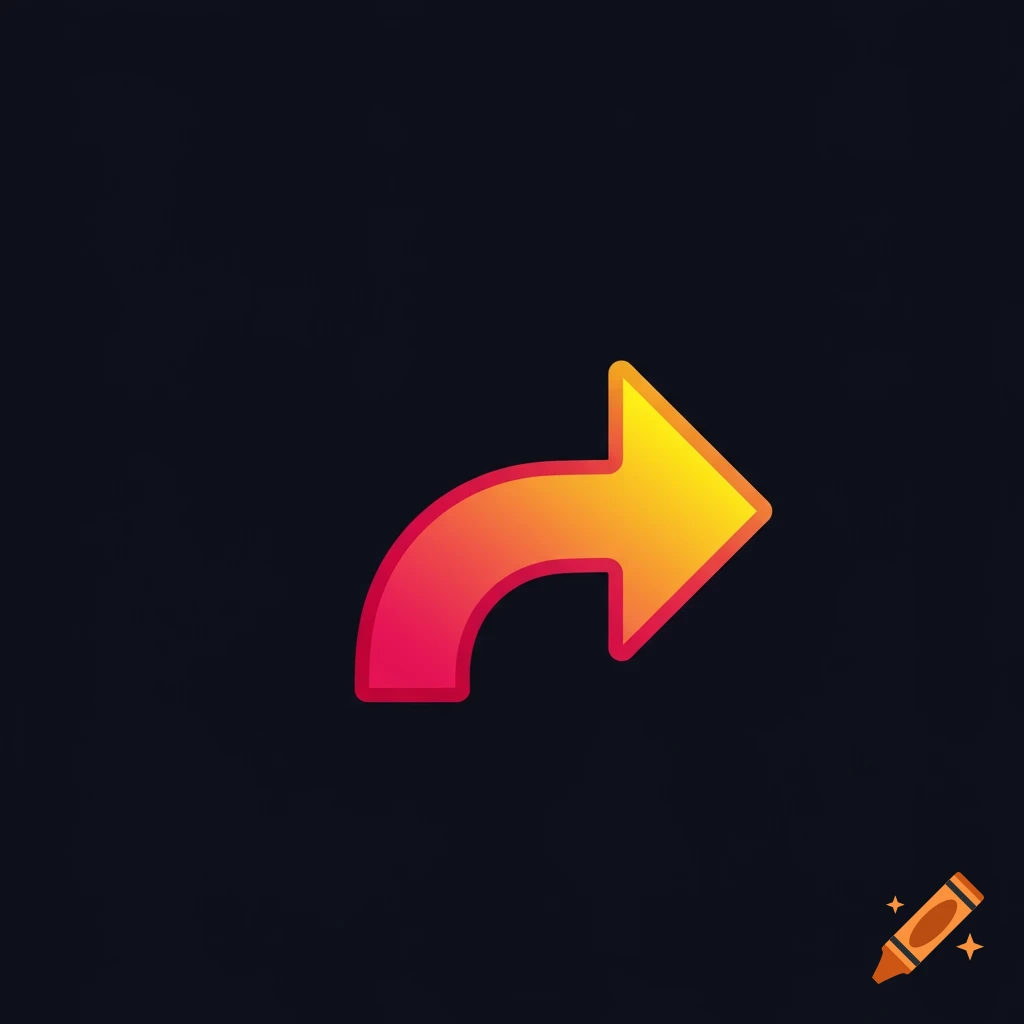 A curved arrow graphic with a red to yellow gradient pointing right.