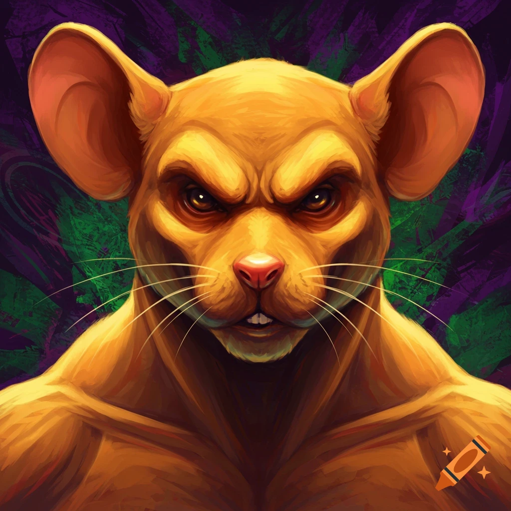 A muscular mouse with an intimidating stare.