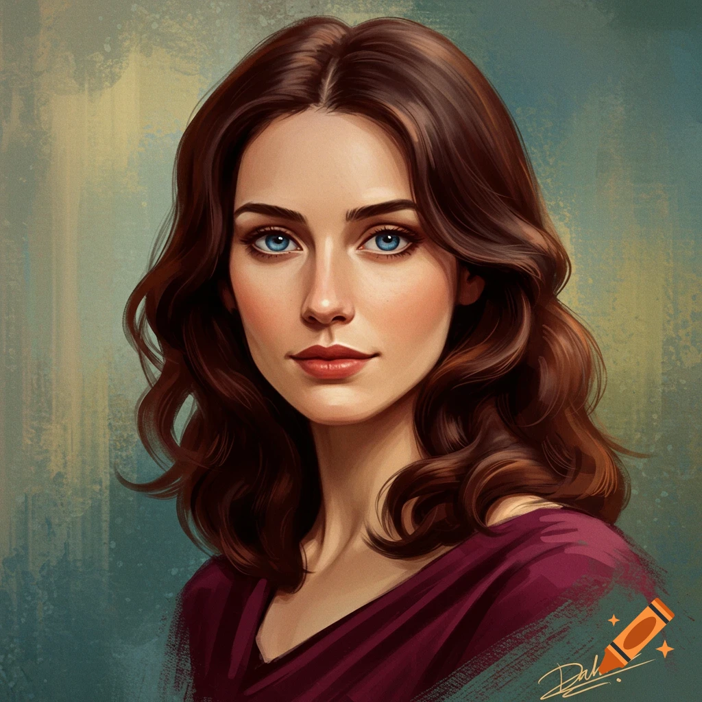Portrait of a woman with brown hair and blue eyes.