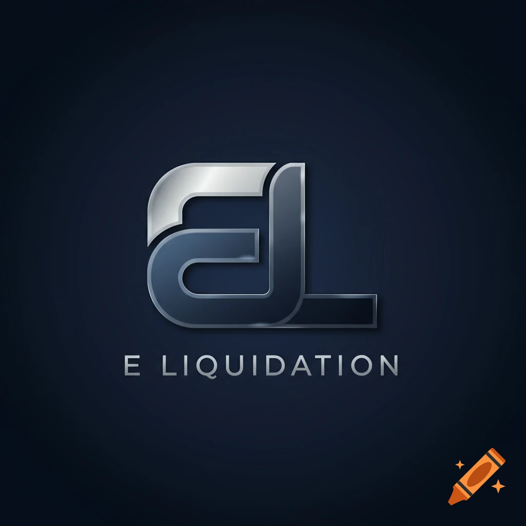 Metallic EL logo above text E LIQUIDATION on dark background.