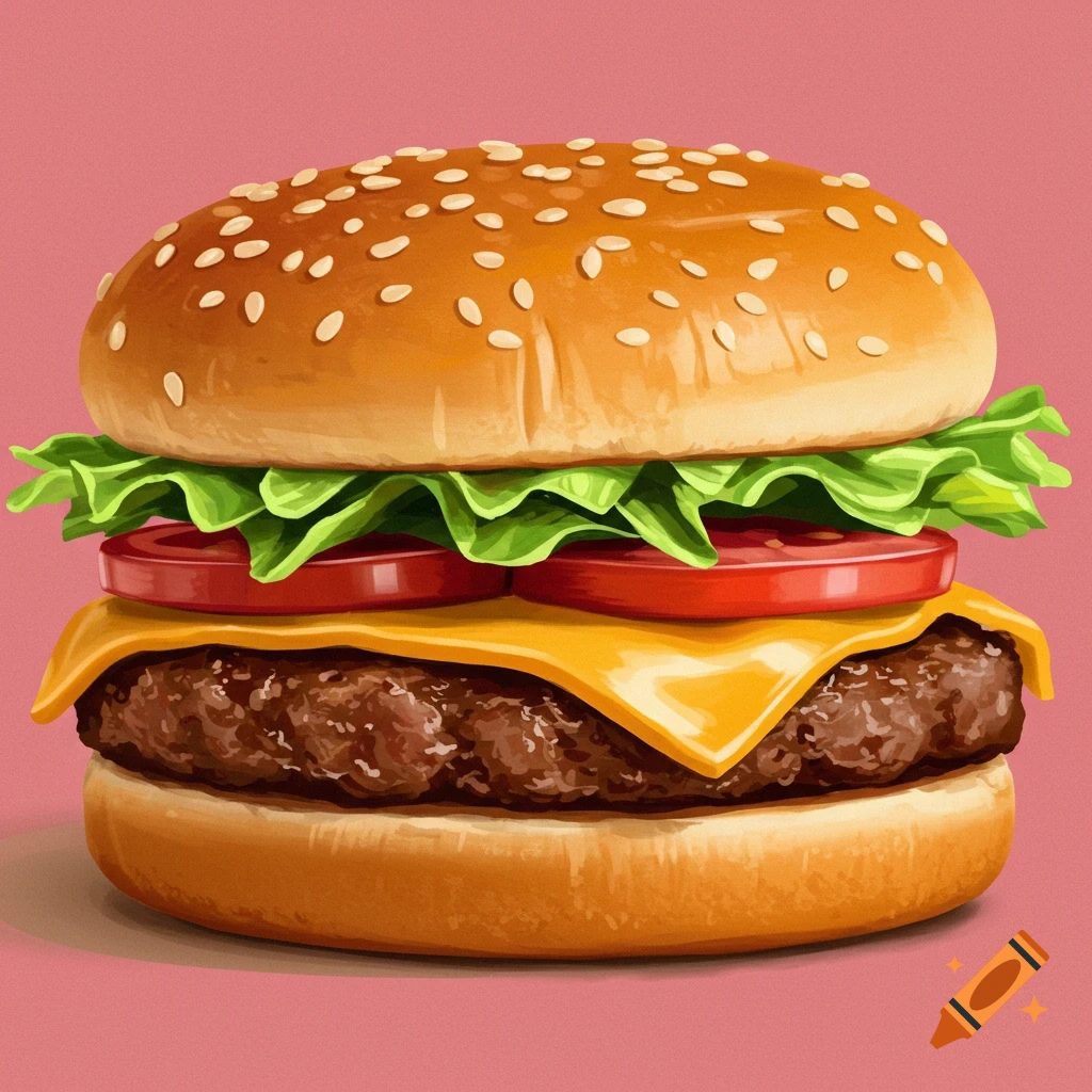 A cheeseburger with lettuce, tomato, and cheese.