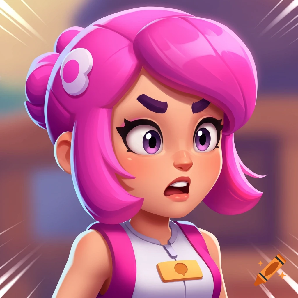 A surprised cartoon woman with pink hair