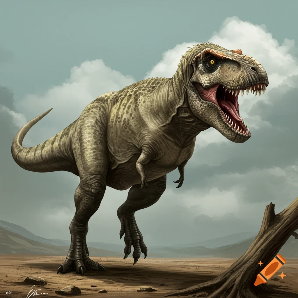 A Tyrannosaurus Rex in a desert landscape