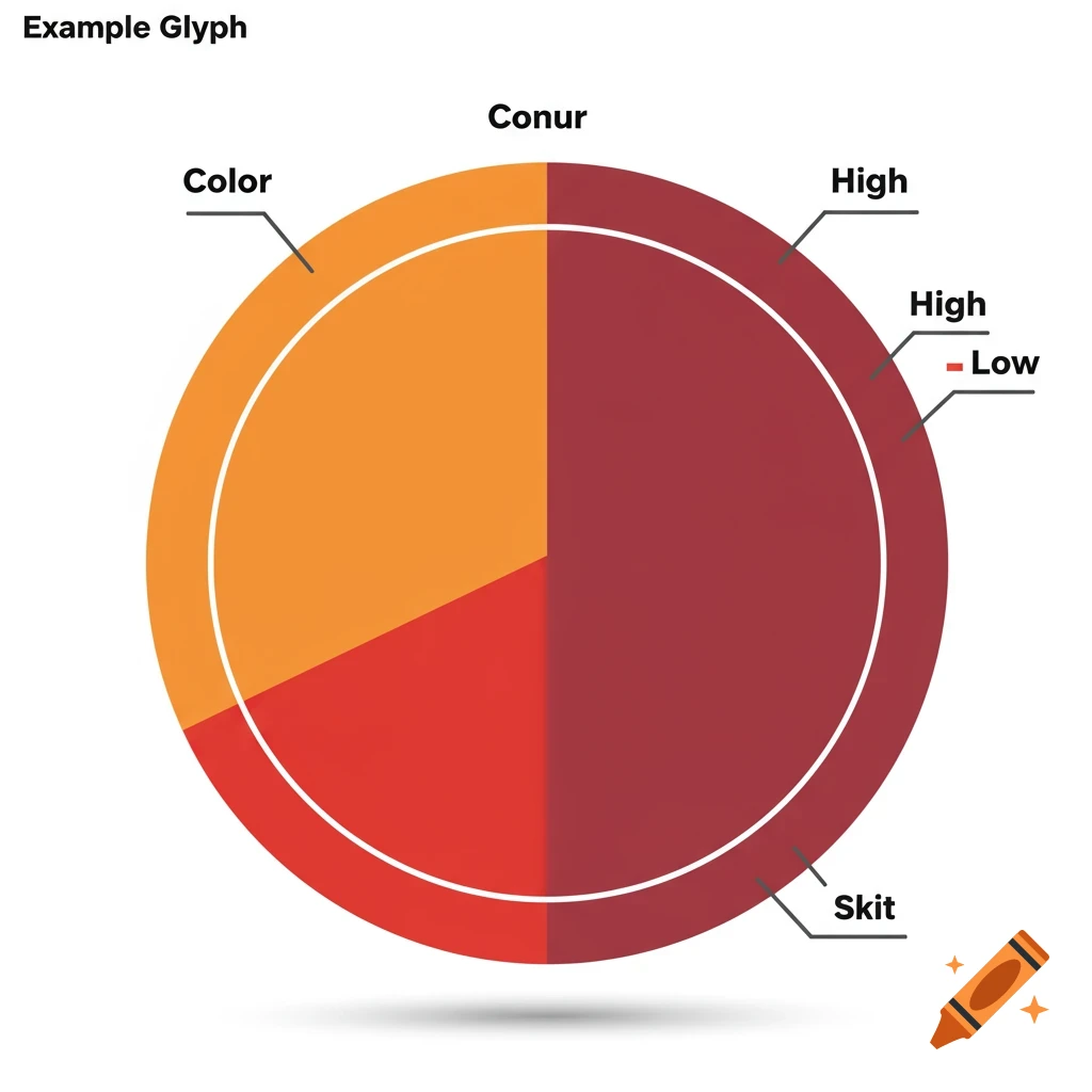 A radial chart or pie chart with segments labeled 'Color', 'Conur', 'High', 'High - Low', and 'Skit'.