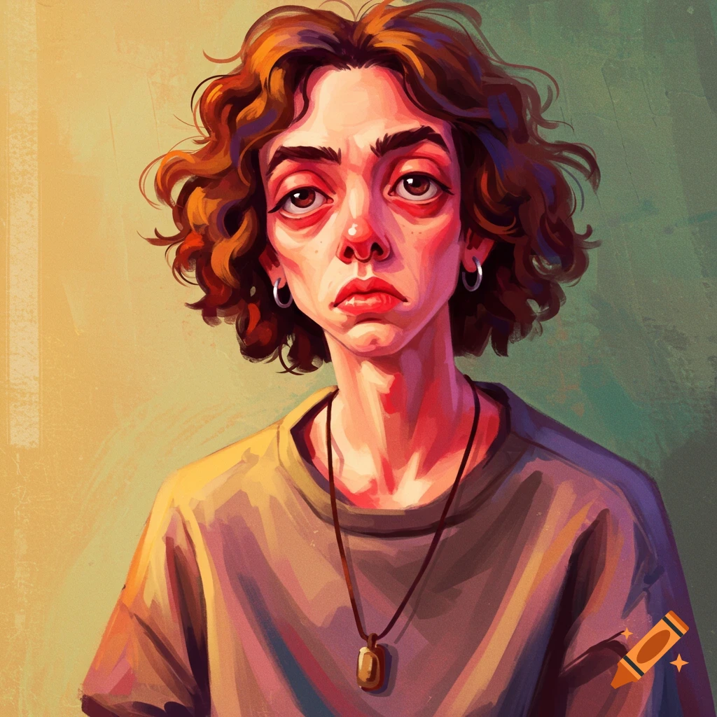A person with curly hair and a necklace