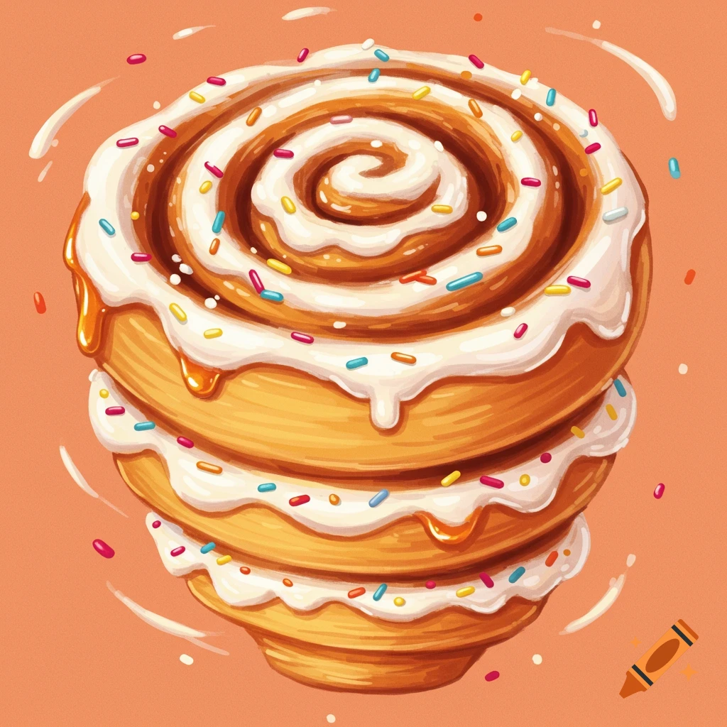 A stack of cinnamon rolls with frosting and sprinkles.