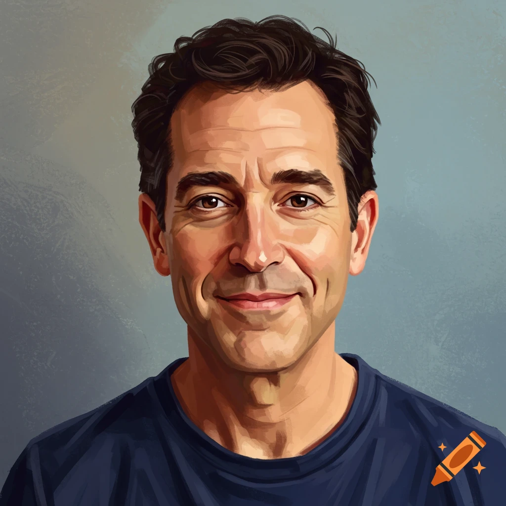 Smiling man in a blue t-shirt.