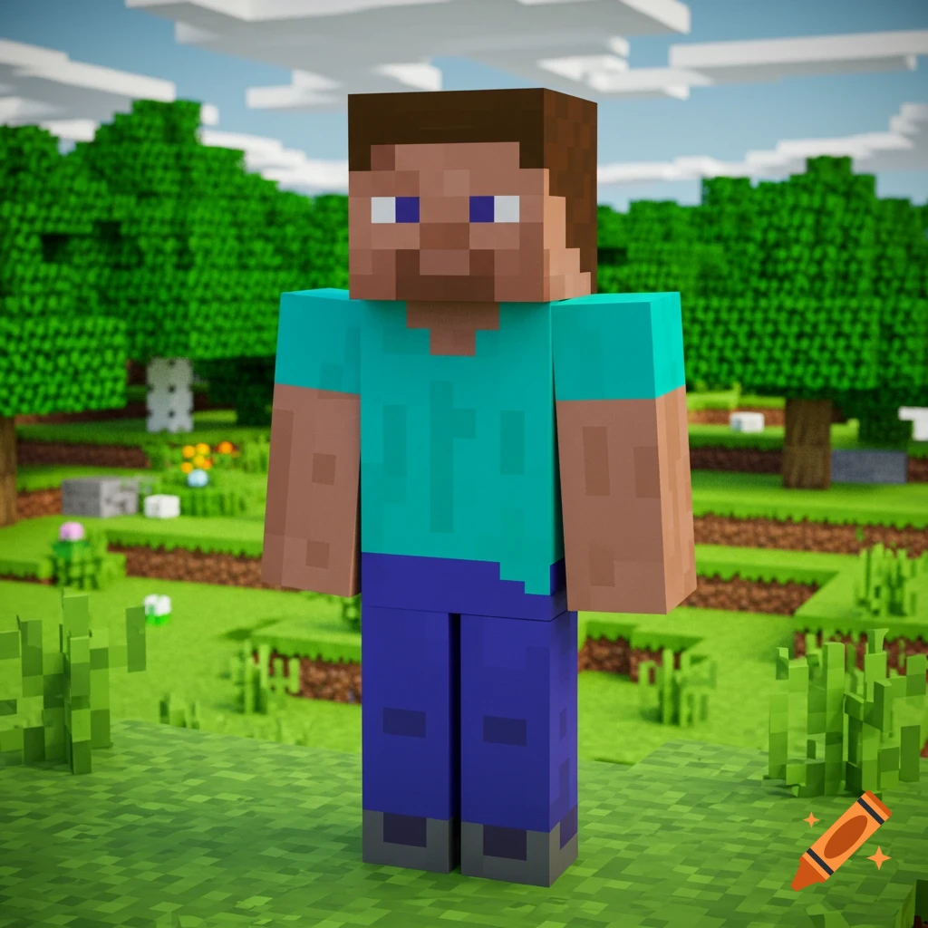 Steve from Minecraft standing in a blocky world.