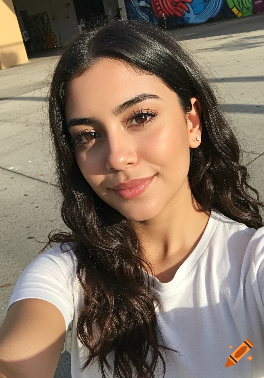 Close-up selfie of a smiling woman outdoors in sunlight