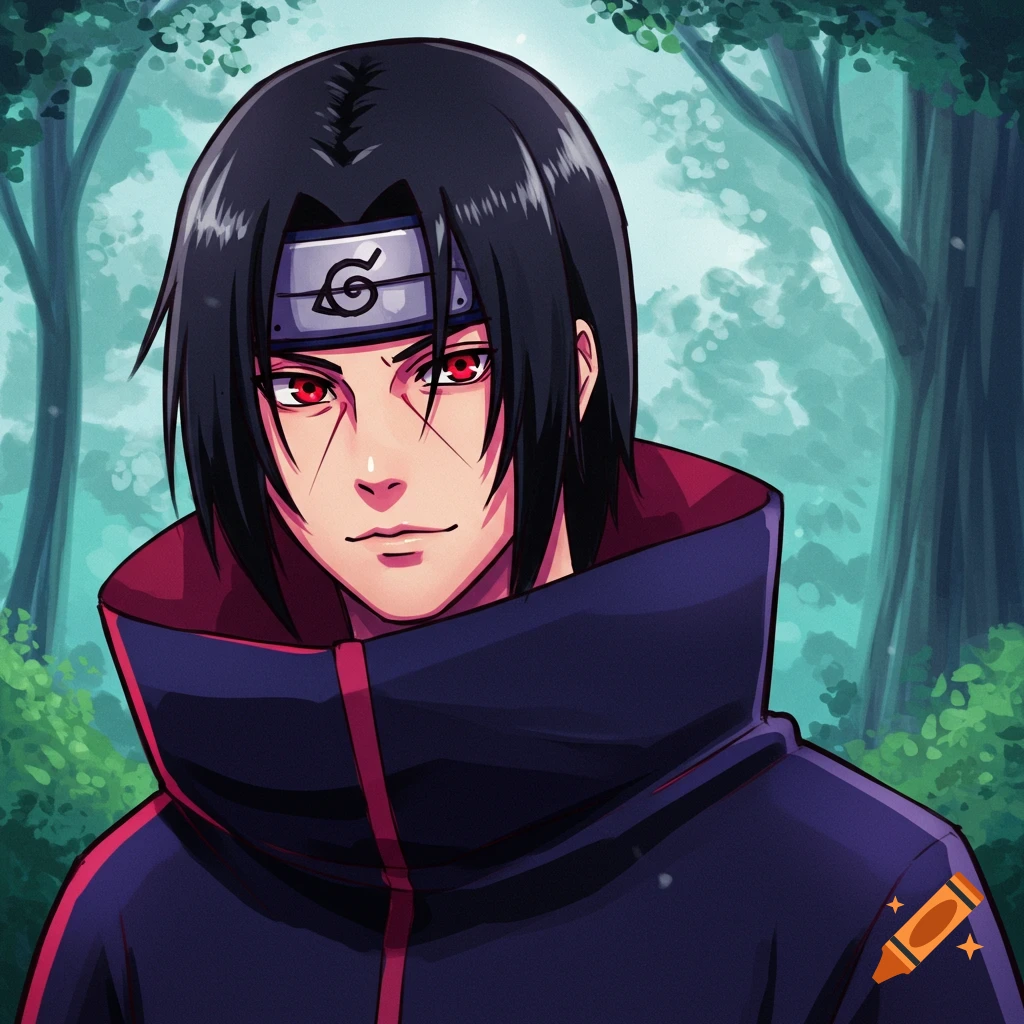 Itachi Uchiha in a forest.