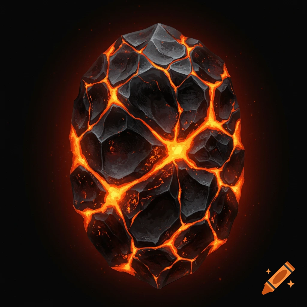 A black and orange lava gem with glowing cracks.
