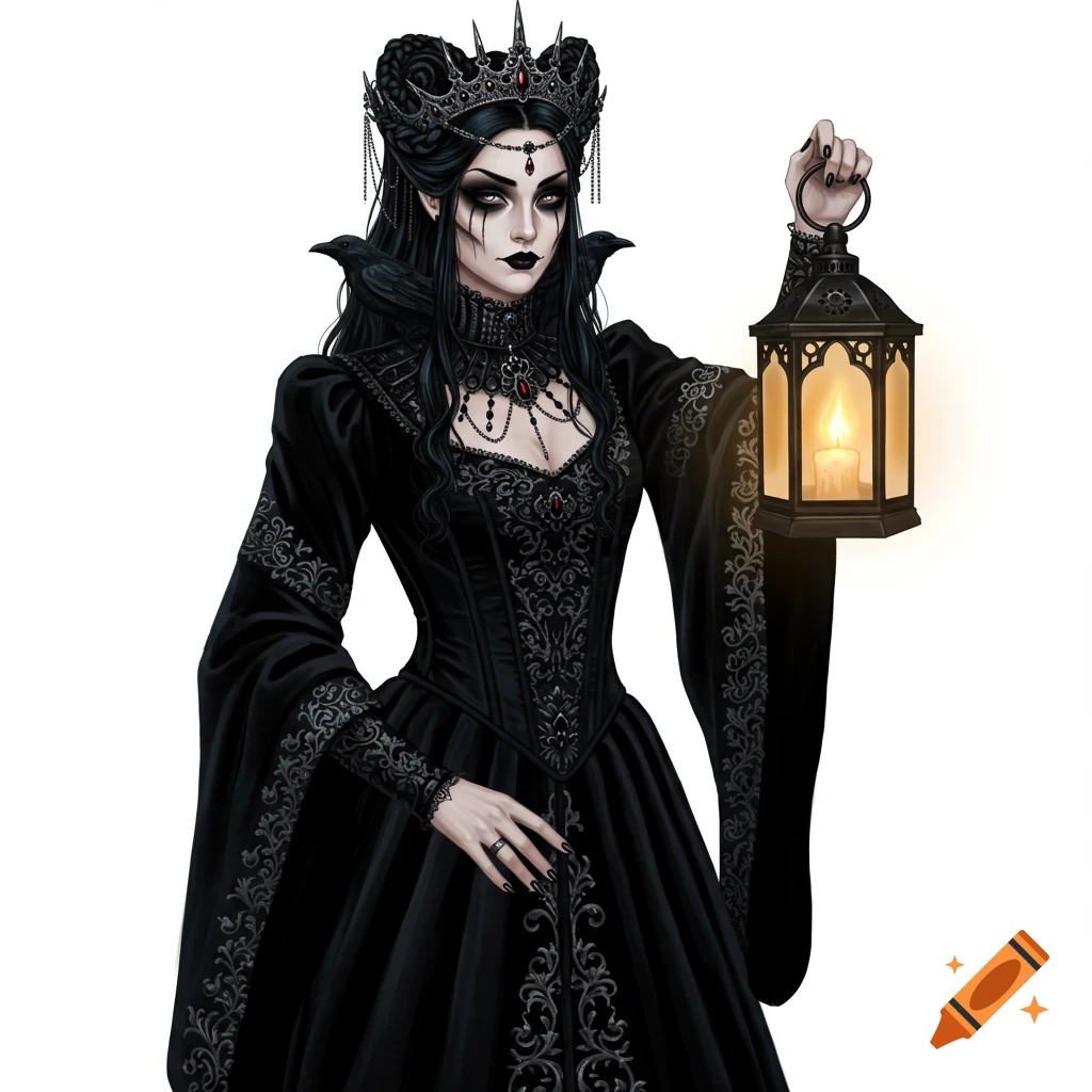 A gothic queen holding a lantern.