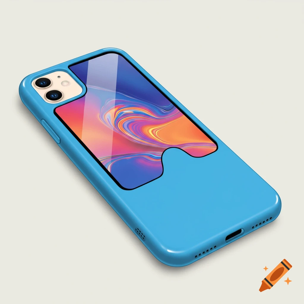 Bright blue phone case displaying screen and camera