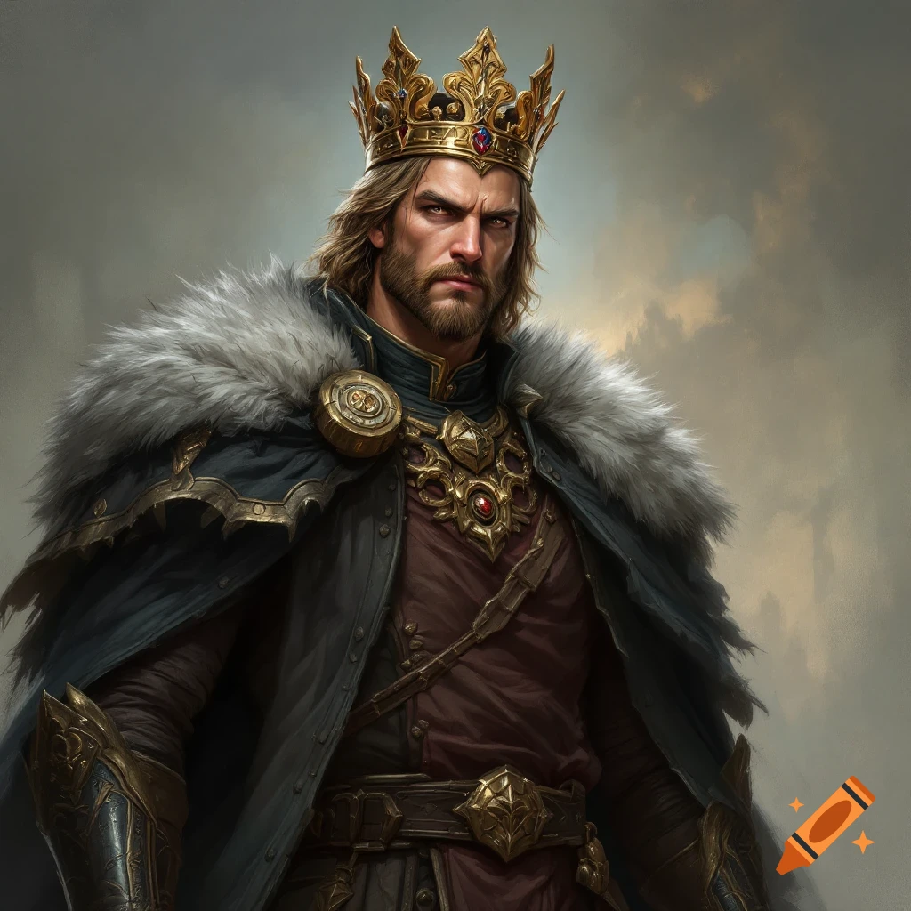 A man in a crown and fur-lined cape.