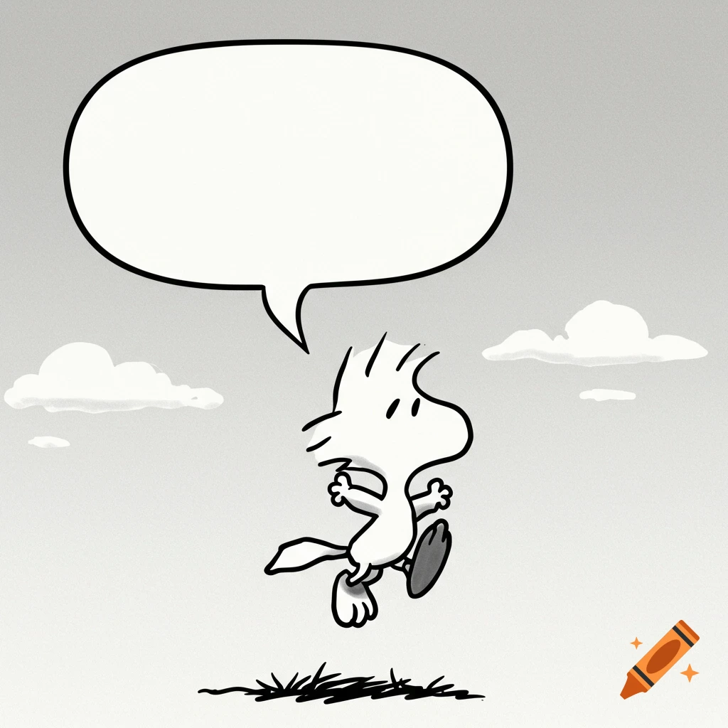 Woodstock jumping with an empty speech bubble