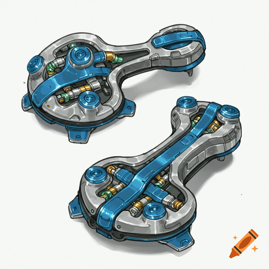 Two futuristic mechanical objects.
