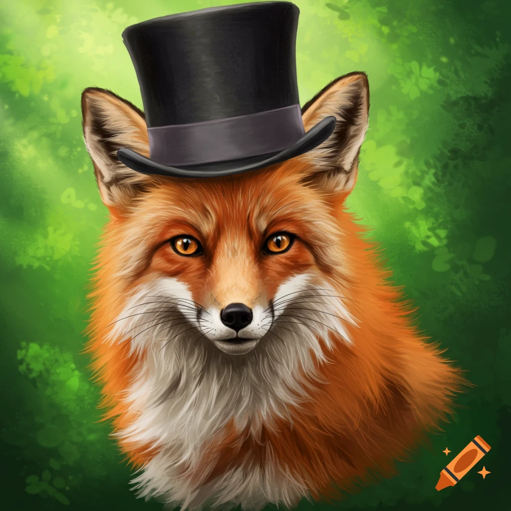 A fox wearing a black top hat