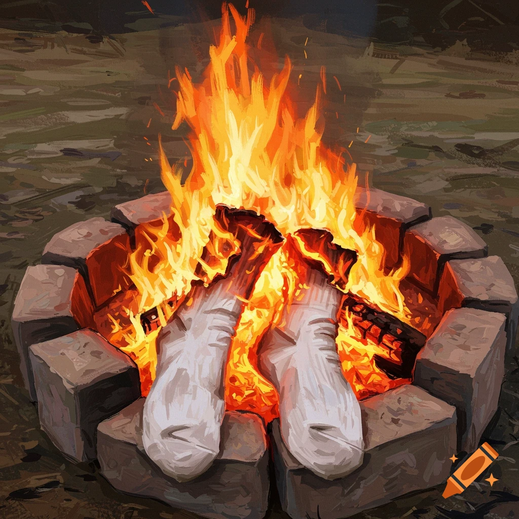 white socks burning in a firepit