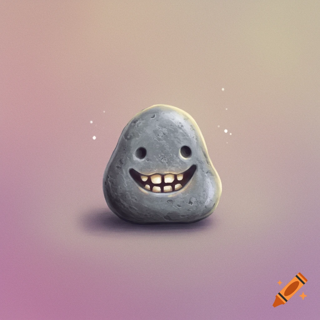 A small gray rock with a big smile