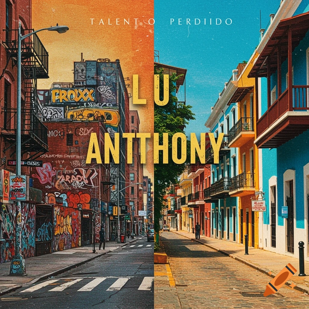 Album cover split between a graffiti-covered urban street and colorful colonial buildings, with large yellow text 'LU ANTHONY'.