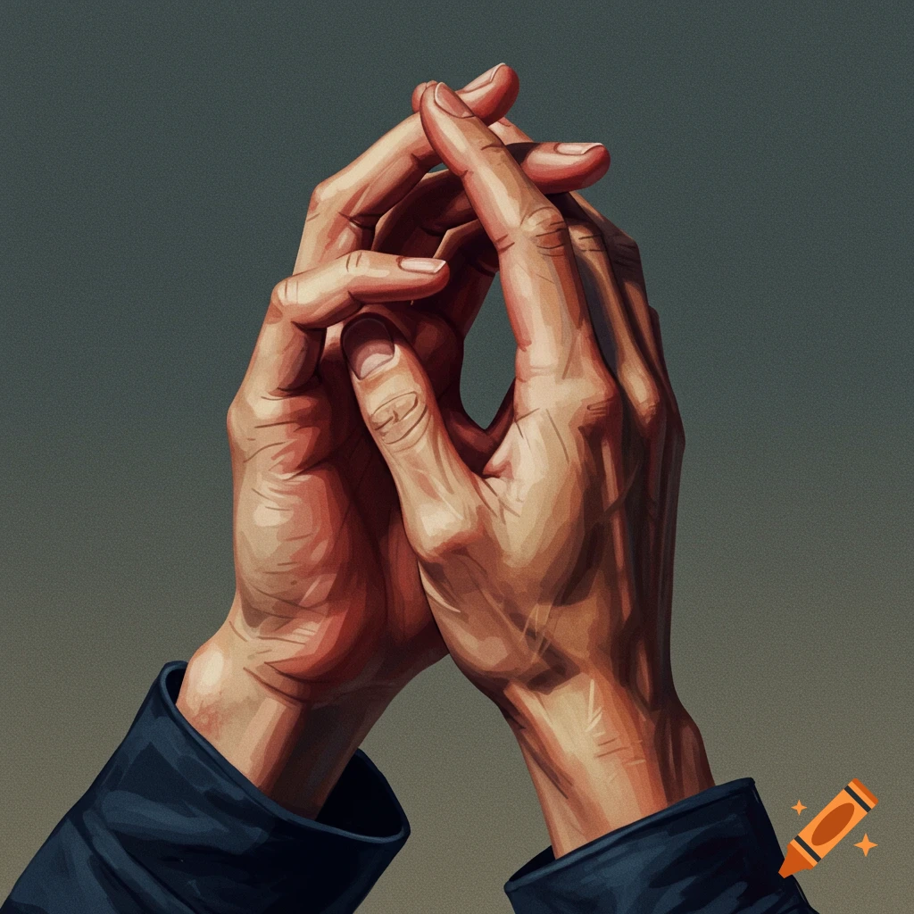 Two hands clasped together.