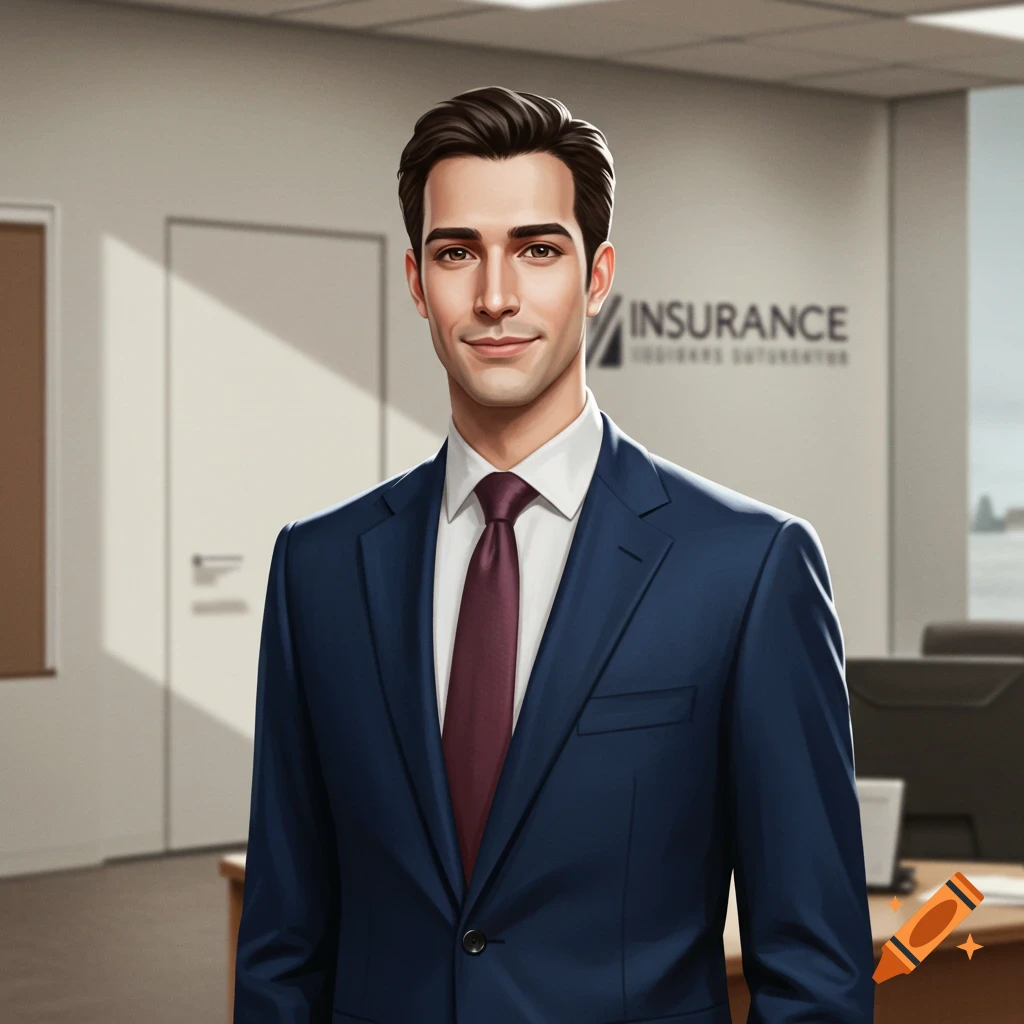 A man in a suit is in an office.