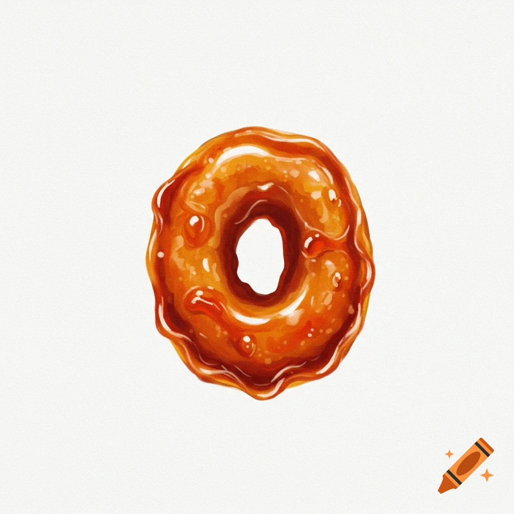 A ring-shaped food item covered in glossy orange glaze.