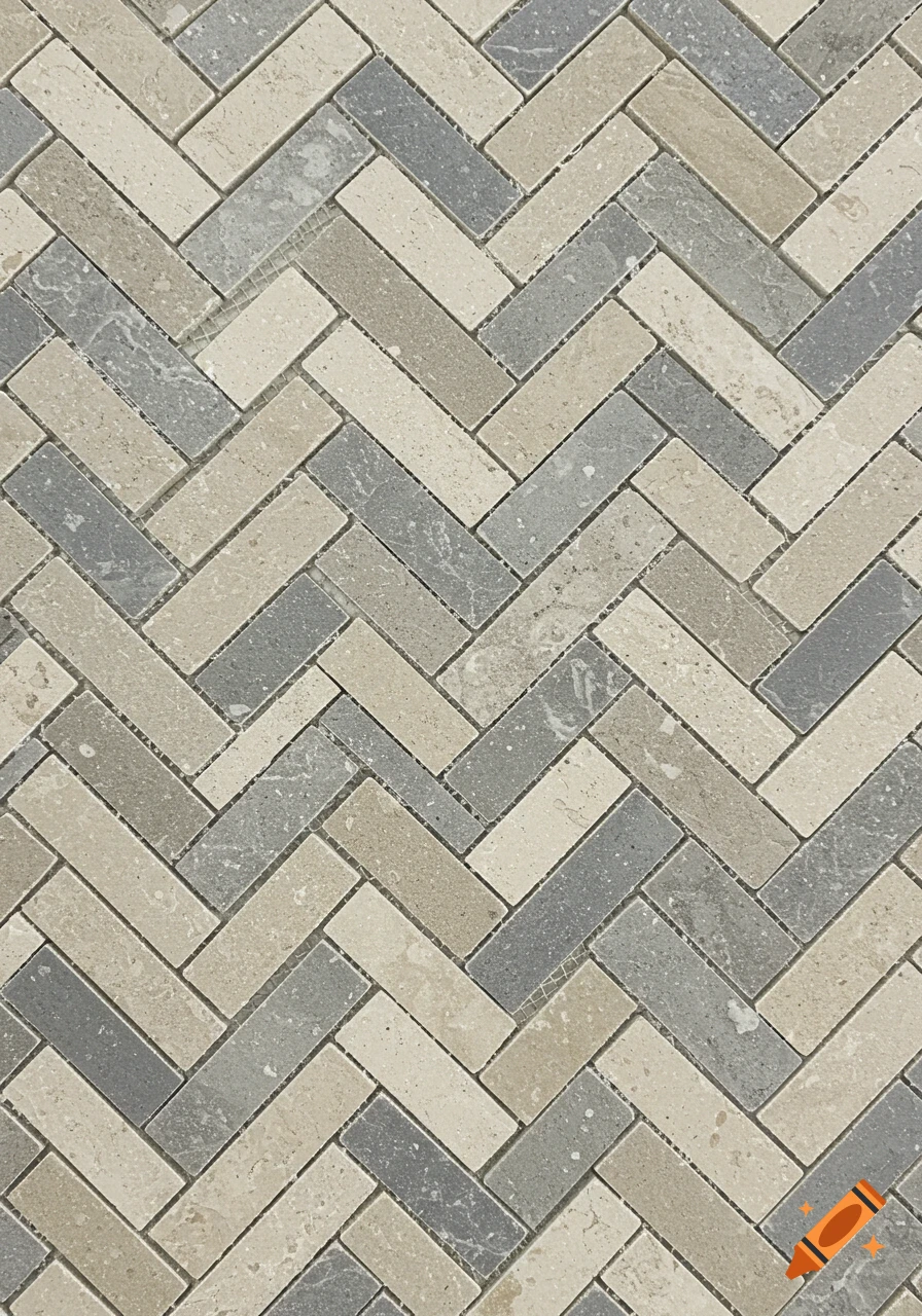 Herringbone pattern mosaic tile in grey and beige