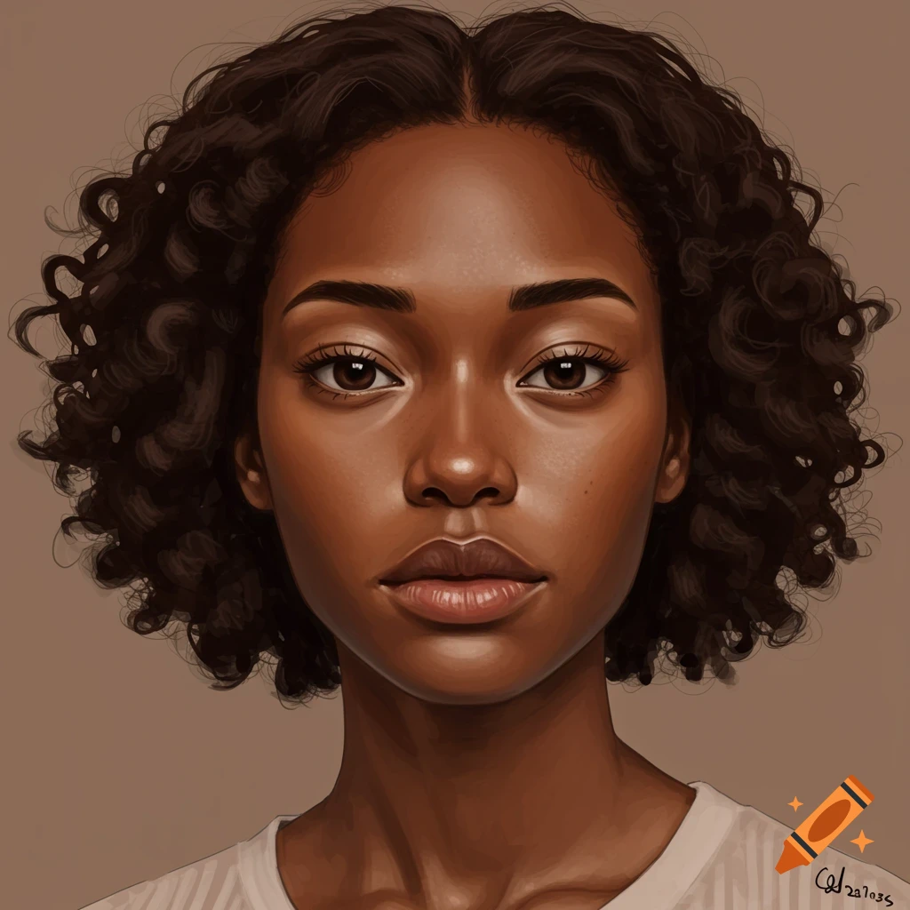 Portrait of a young woman with dark skin and curly hair