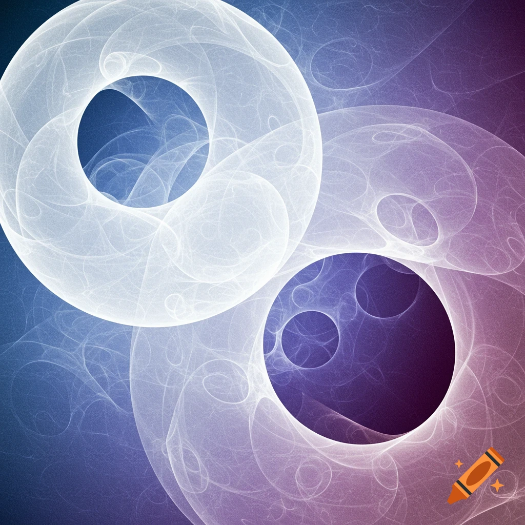 Abstract fractal rings in white on a blue to purple gradient background