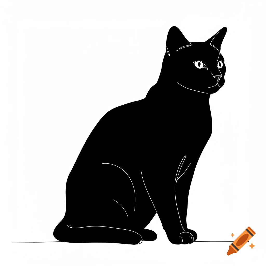 Minimalist black cat line art on a white background.