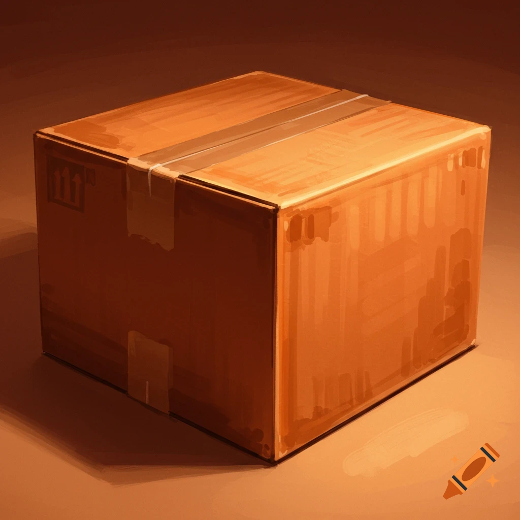 A brown cardboard box is taped shut.
